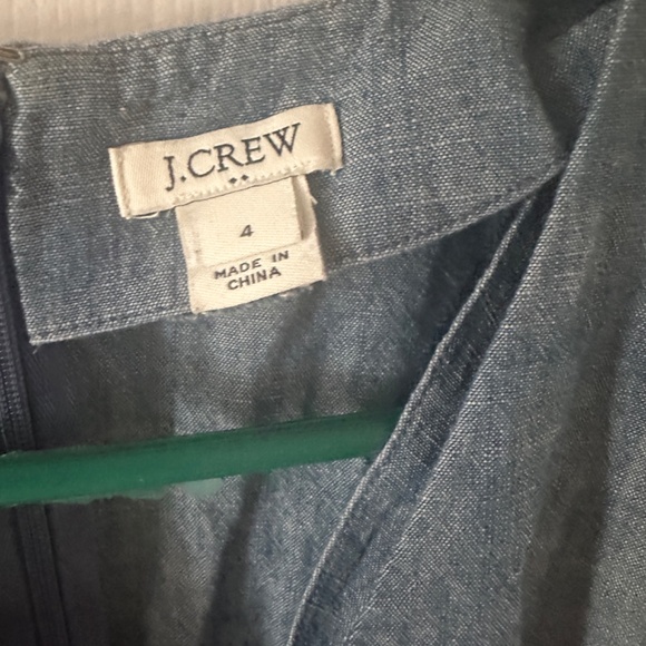 J. Crew Blue Chambray V Neck Ruffle Tie Sleeve Fit Flare Dress - Picture 3 of 4